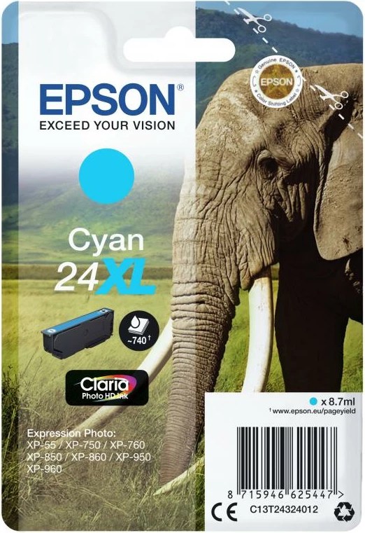 Fishek boje, Epson 24XL C13T24324012, XL kapacitet i lartë, cyan