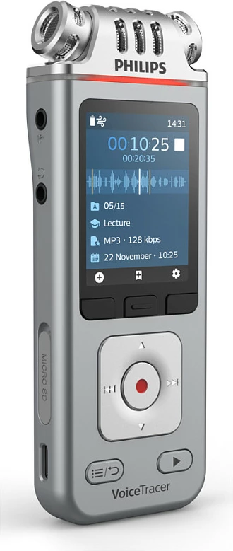 Diktafon digjital Philips VoiceTracer DVT4115, 8GB, 36h, Stereo, MP3/WAV, ekran 2", gri