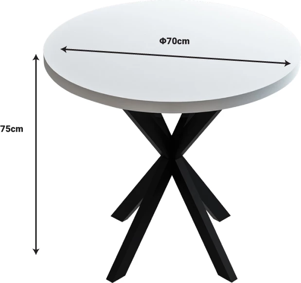 Tavolinë Kalipso melamine, ngjyrë bardhë e zezë, D70x75cm