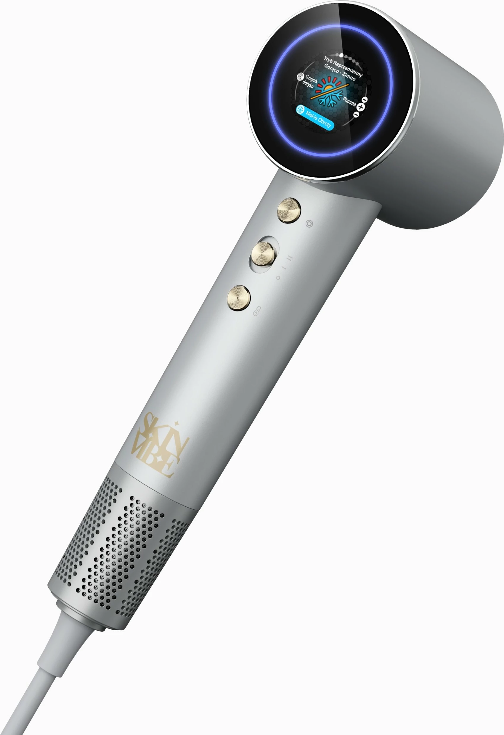Tharëse flokësh SkinVibe Aurea Family X Plasma SV-001SL 1600W me plazmë, ionizim dhe difuzor, gri metalike, set 3 gryka