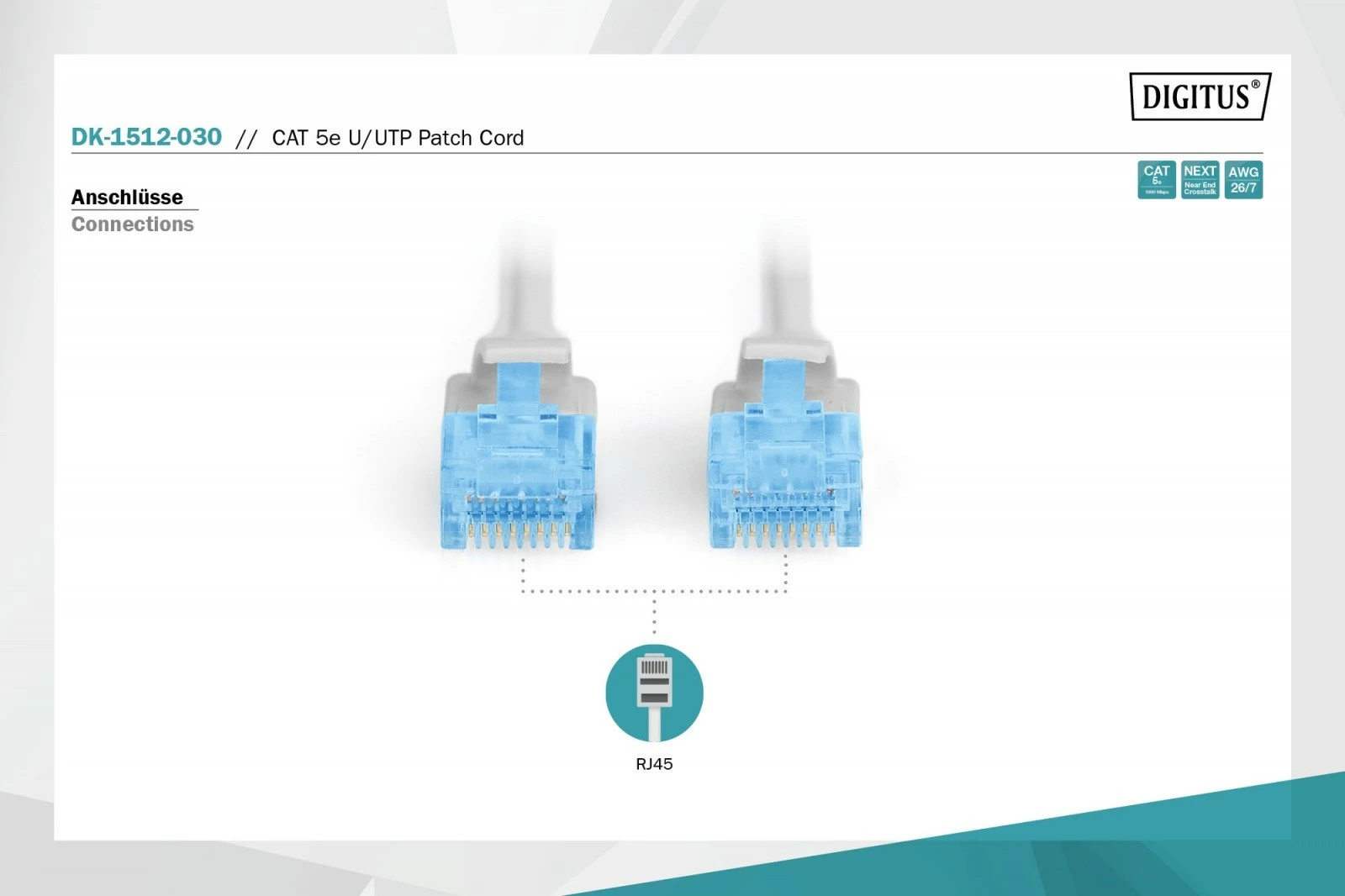 Kabllo rrjeti Digitus DK-1512-030, U/UTP Cat.5e, 3.0m, Gri