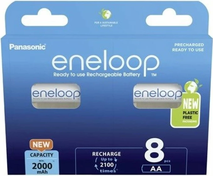 Bateria të rikarikueshme Panasonic Eneloop AA 2000mAh, 8 copë, të bardha