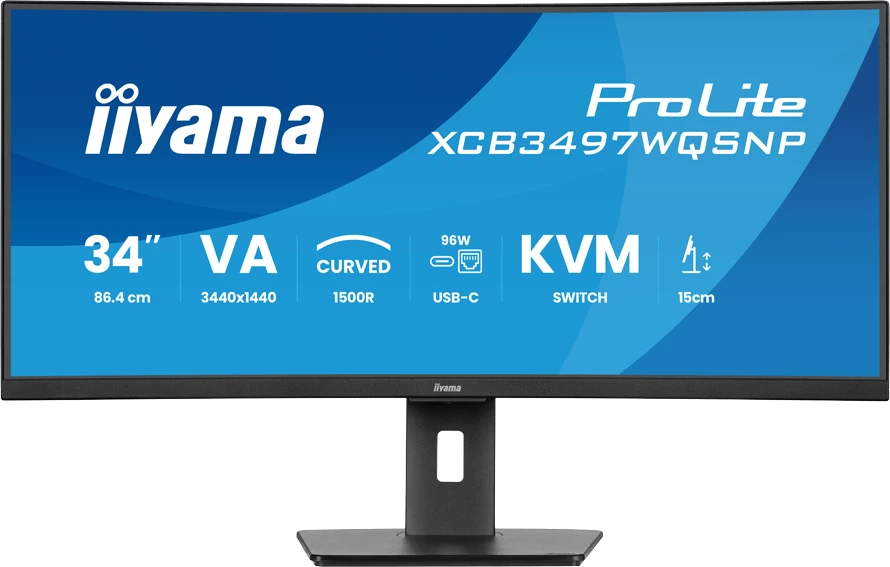 Monitor IIYAMA ProLite XCB3497WQSN P 34" UWQHD 3440x1440 120Hz VA i lakuar 1500R USB-C dock 95W KVM altoparlant, i zi