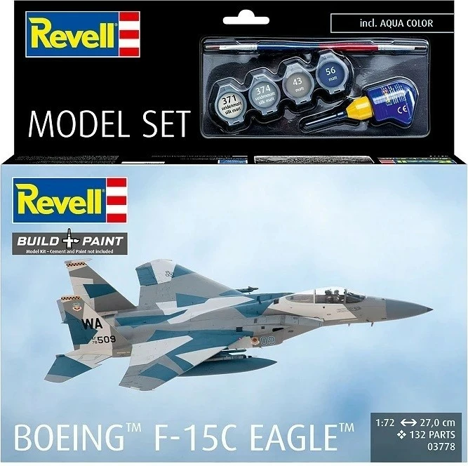Set model plastik avion, Revell, Boeing F-15C Eagle REV-63778, shkallë 1:72, 132 pjesë, gjatësi 27 cm, me bojra + furçë + ngjitës
