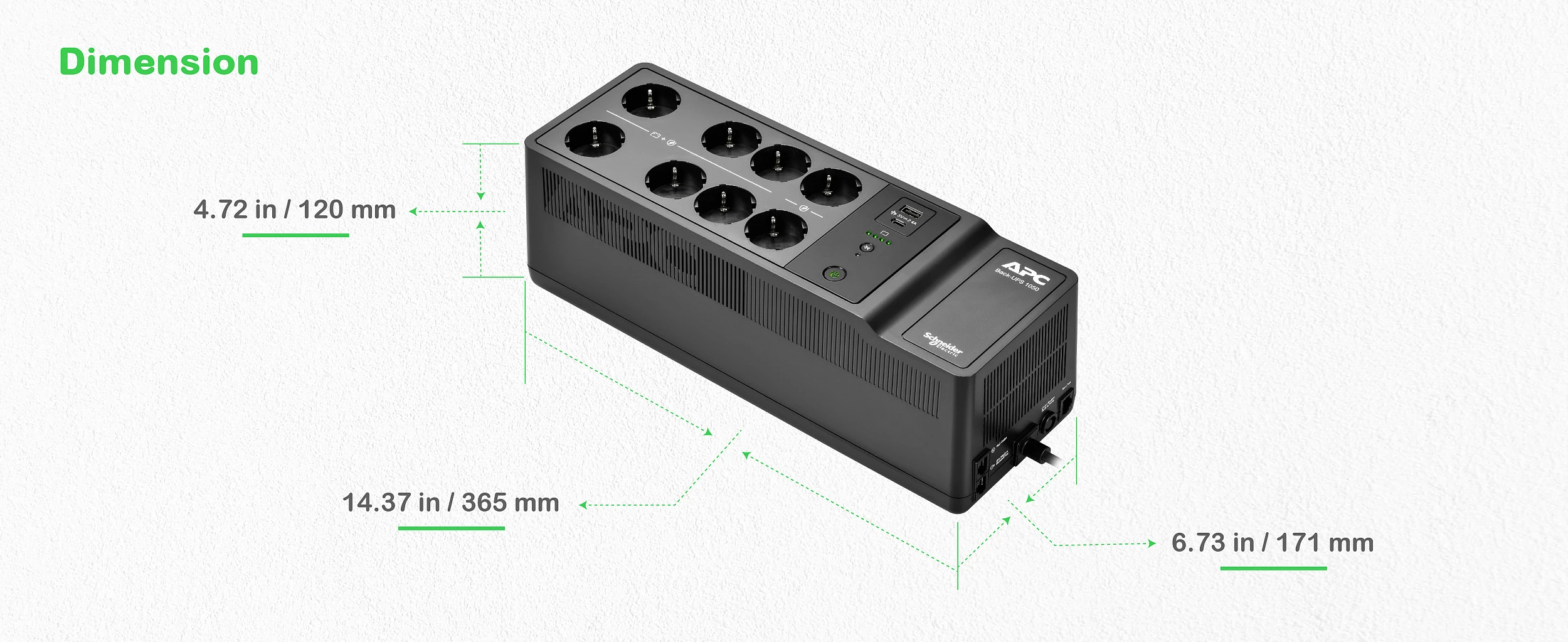 UPS APC Back-UPS 1050VA/600W, 8x Schuko, USB-A+C, i zi