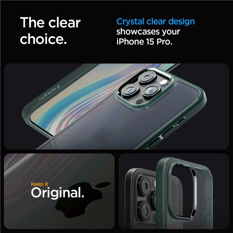 Mbështjellës Spigen Ultra Hybrid për iPhone 15 Pro, Gjelbër e errët