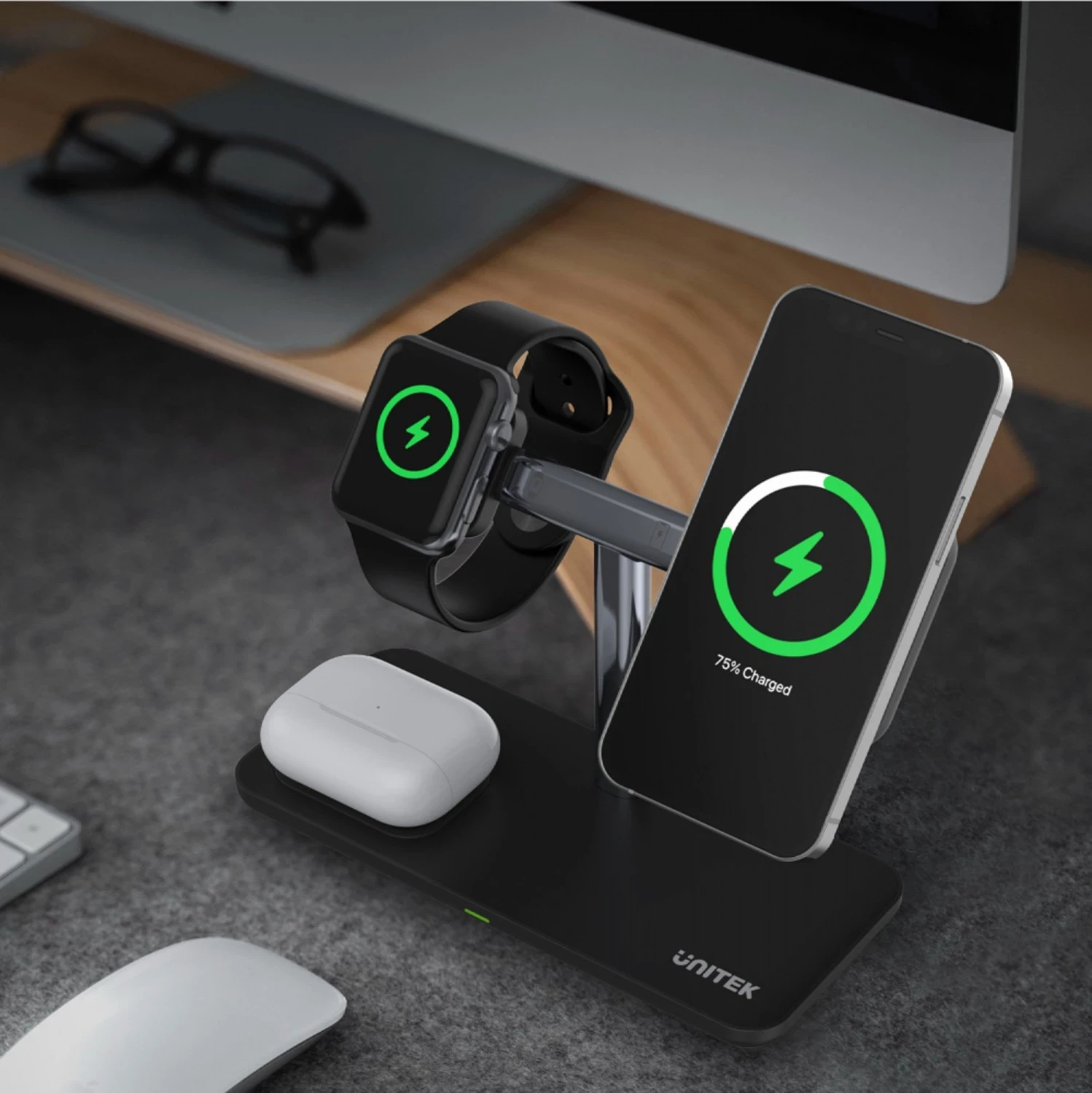 Mbështjellës magnetik 3në1 për iPhone Unitek, i zi