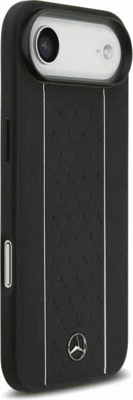 Kapak telefoni Mercedes Leather Star Pattern Stripes MagSafe për iPhone Air, i zi