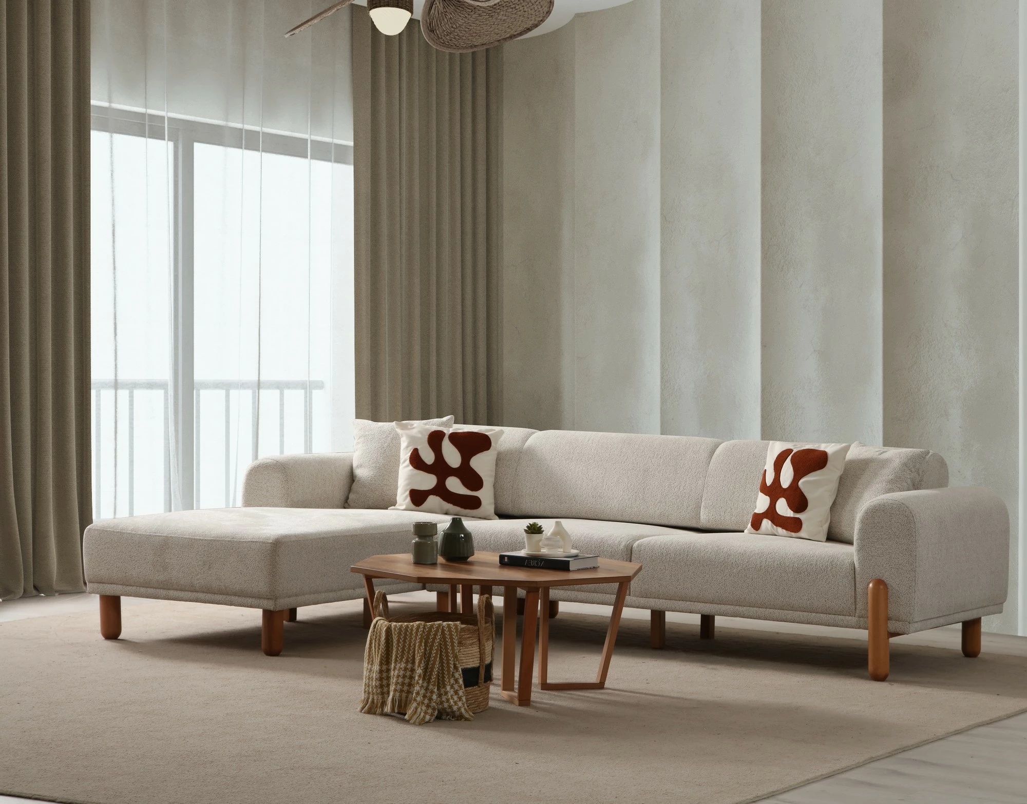 Kënd divan-krevat Atelier del Sofa, Lyke majtas, krem