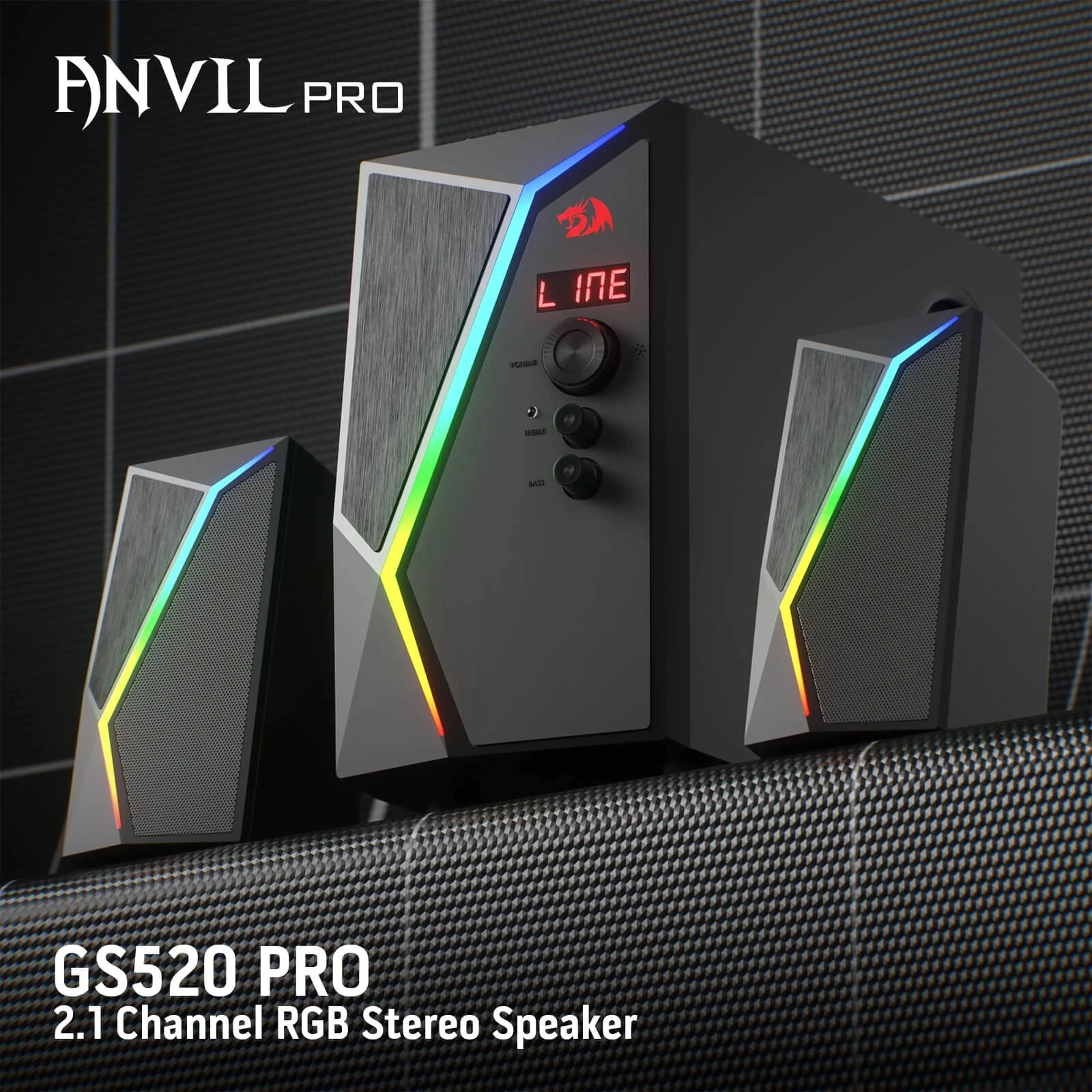 Sistem altoparlantësh 2.1 Redragon Anvil Pro GS520-PRO 25W me Bluetooth, RGB, telekomandë, i zi