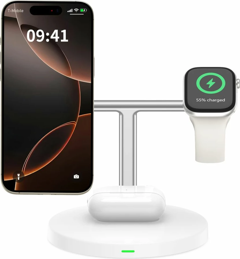 Karikues induktiv 3-në-1 Tech-Protect QI15W-A35 me MagSafe, për iPhone, AirPods, Apple Watch, Bardhë