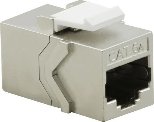Modul Keystone Helos Cat6a RJ45, femër-femër, 500MHz, PoE, argjend