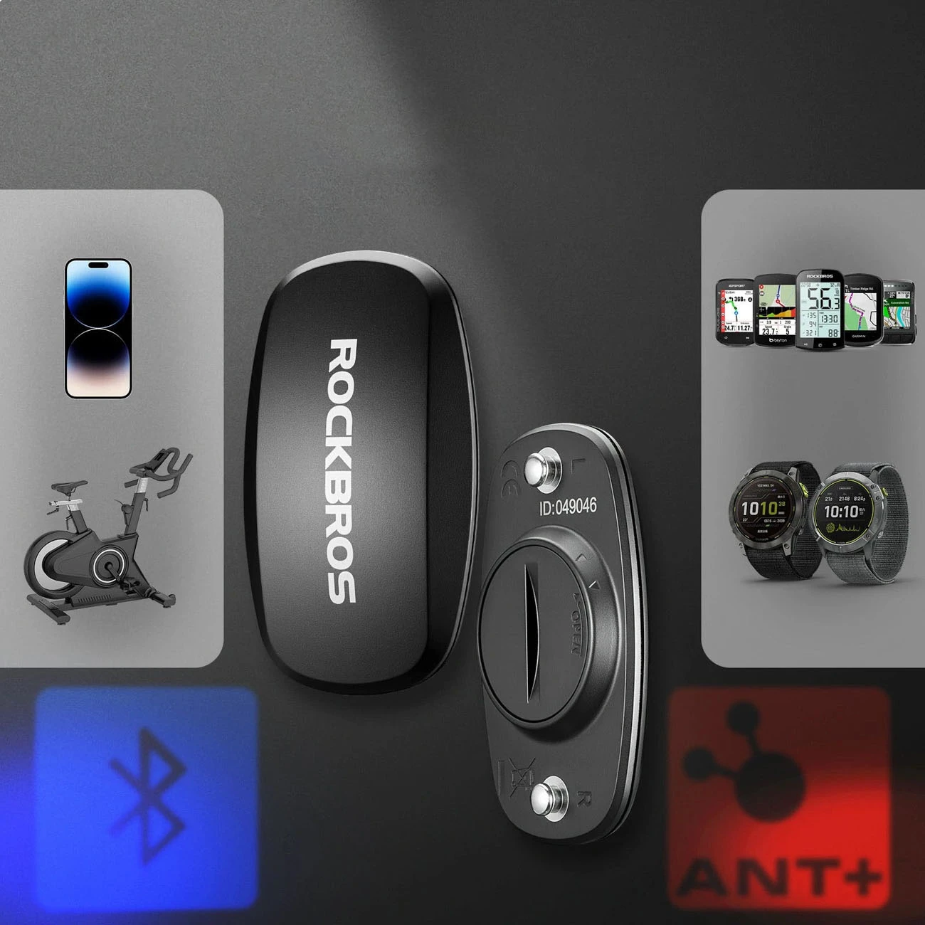 Rrip monitorues pulsi Rockbros HRM812 Bluetooth 4.0 ANT+ IP67, set sensor + rrip gjoksi, i zi