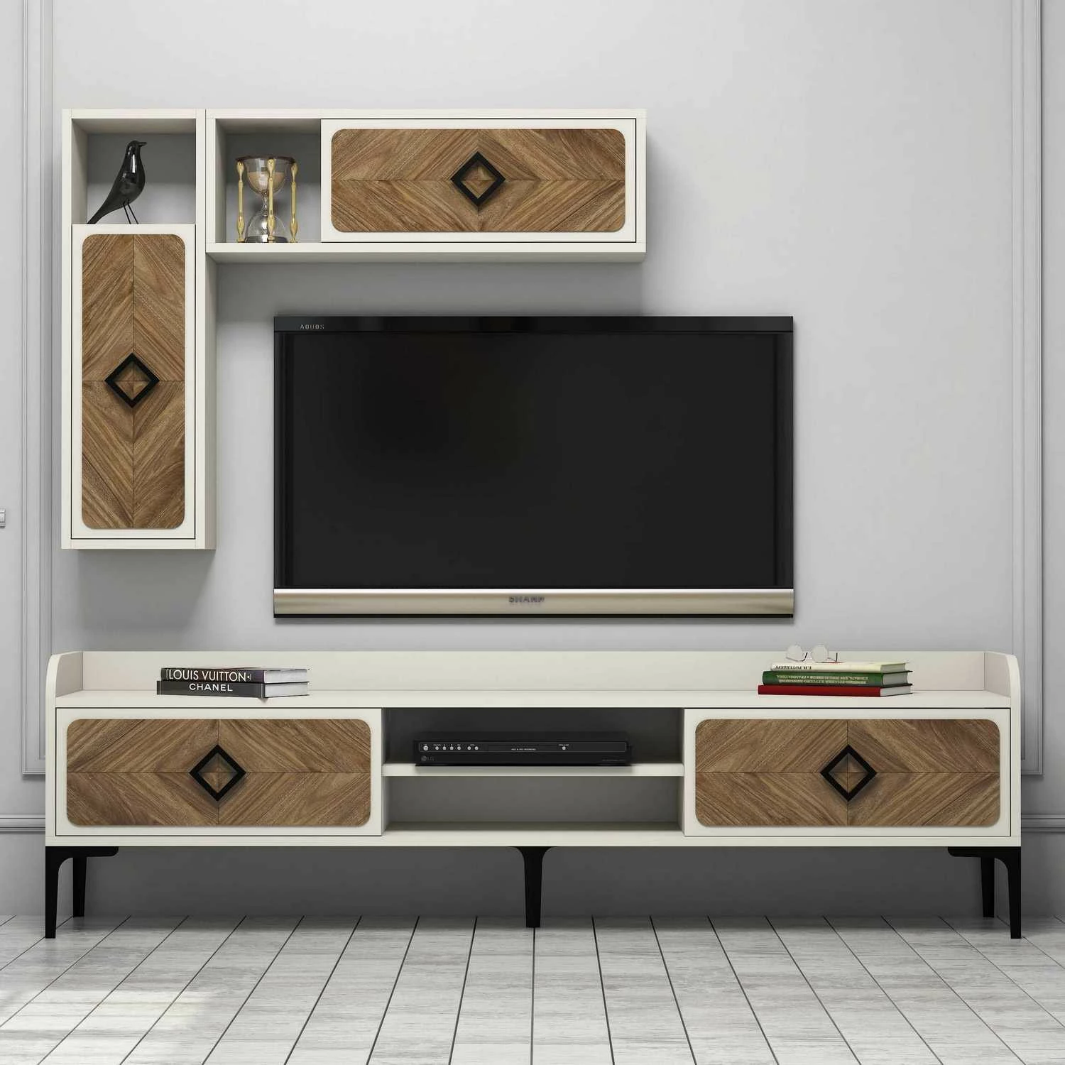 Komodë TV Hanah Home, Samba, krem dhe dru arre