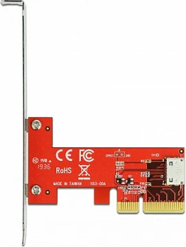 Kartë zgjerimi PCIe DeLOCK PCI Express x4 në OCuLink SFF-8612, PCIe 4.0, 64 Gbit/s, low profile, e kuqe