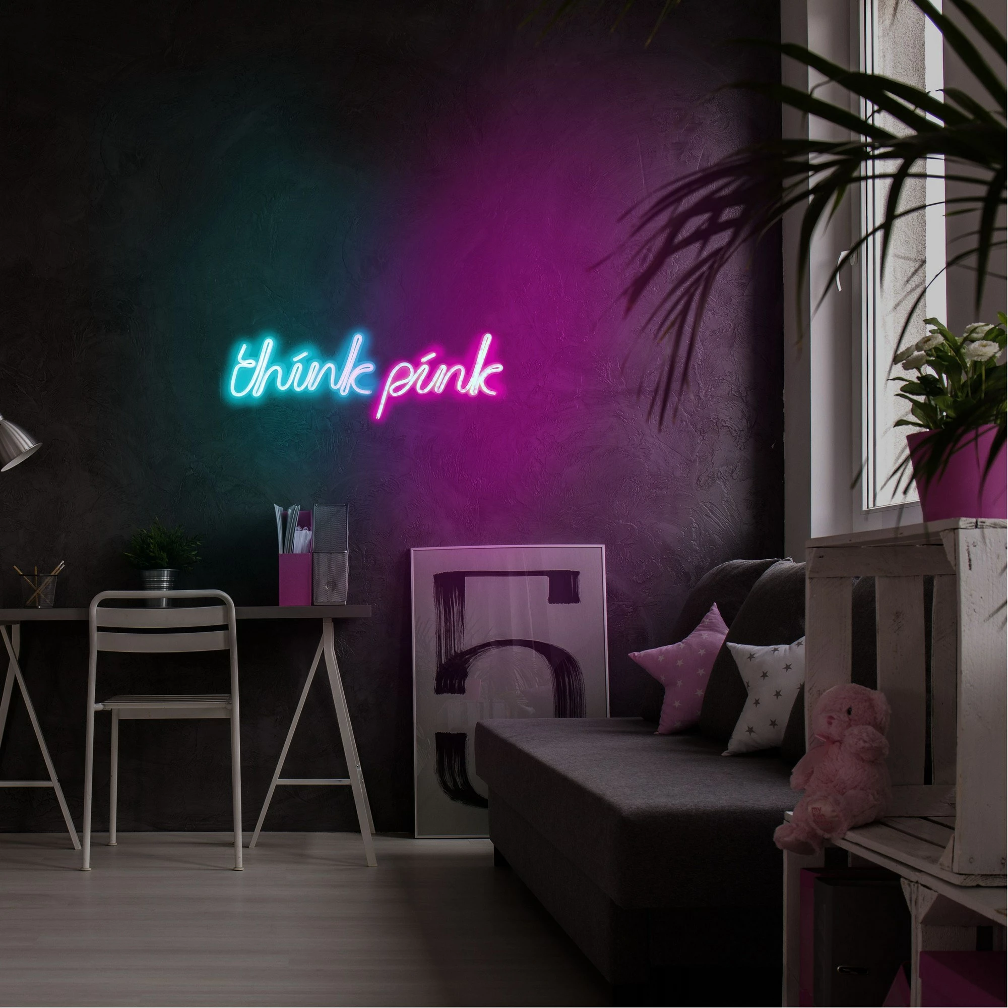 Dritë dekorative LED plastike, 'think pink', ngjyrë kaltër/rozë
