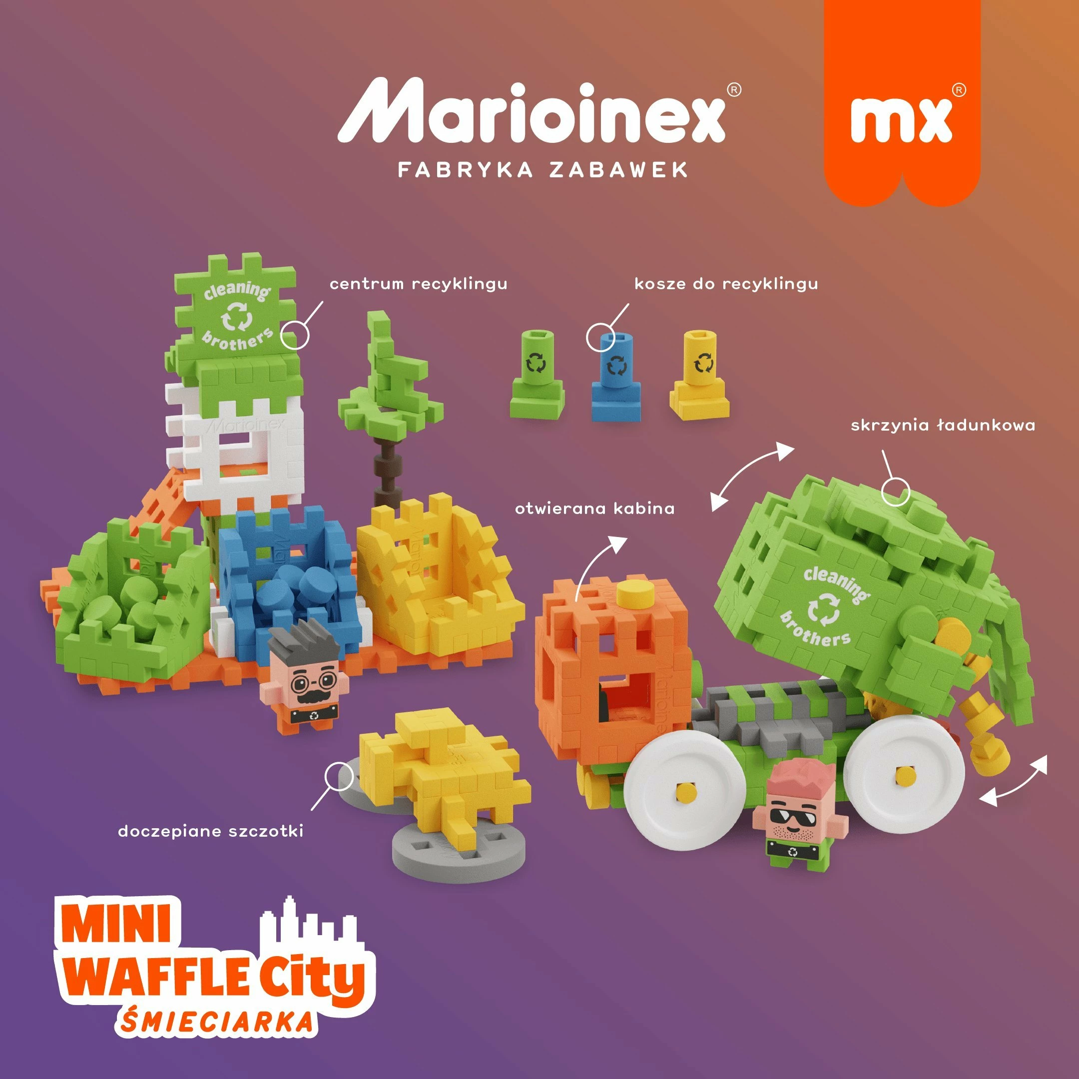 Set blloqesh ndërtimi Marioinex Mini Waffle City Kamion mbeturinash 03131, 148 copë, 2 figurina