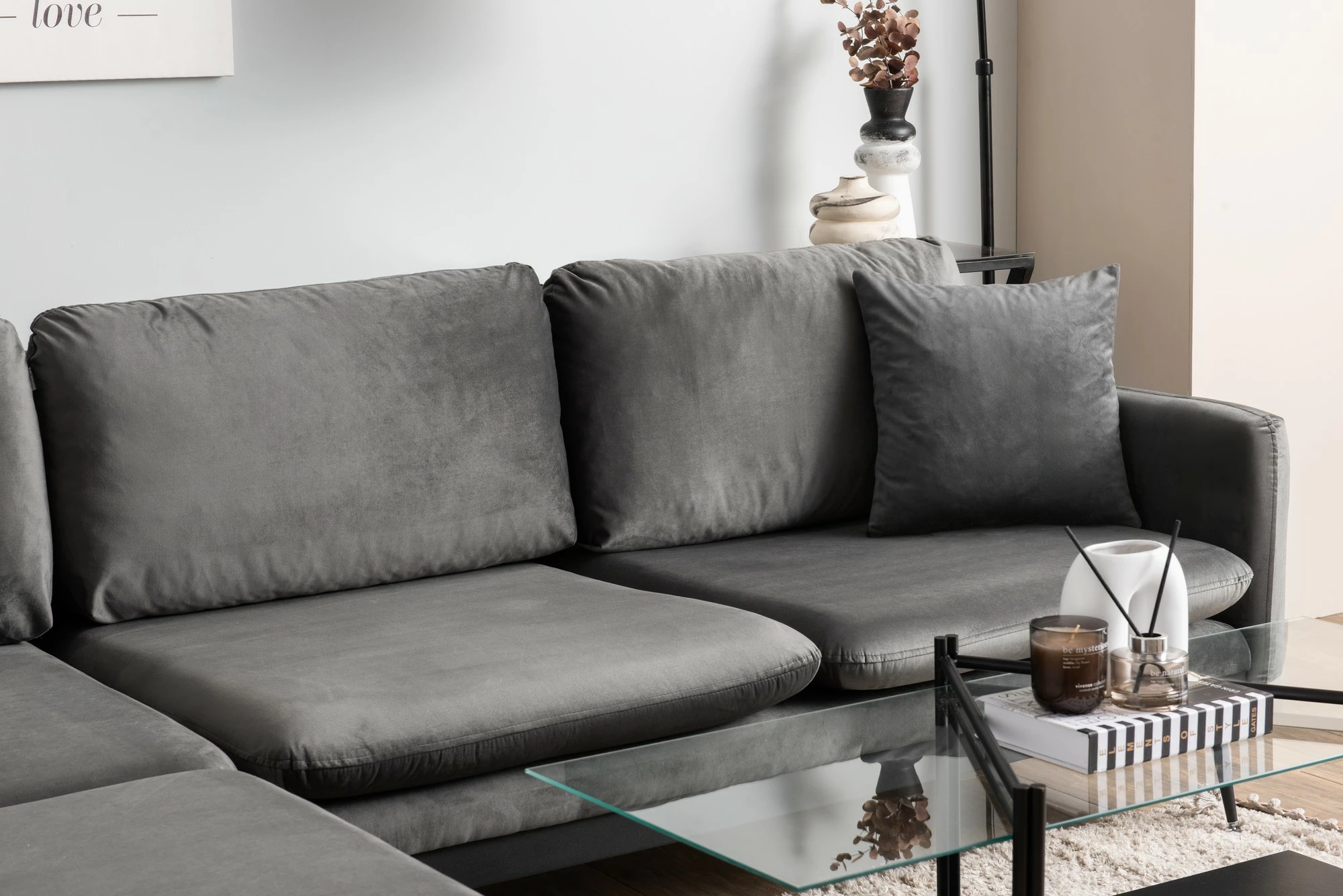 Këndsofa Reya, ngjyrë antracit
