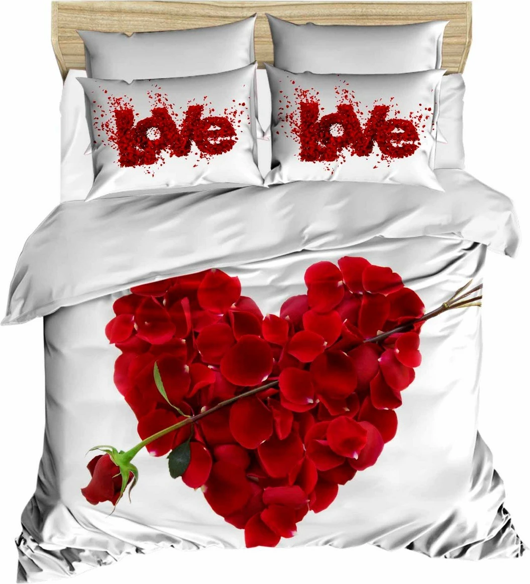 Set mbulesë për dyshek dopio, dizajn me trëndafila të kuq, 194