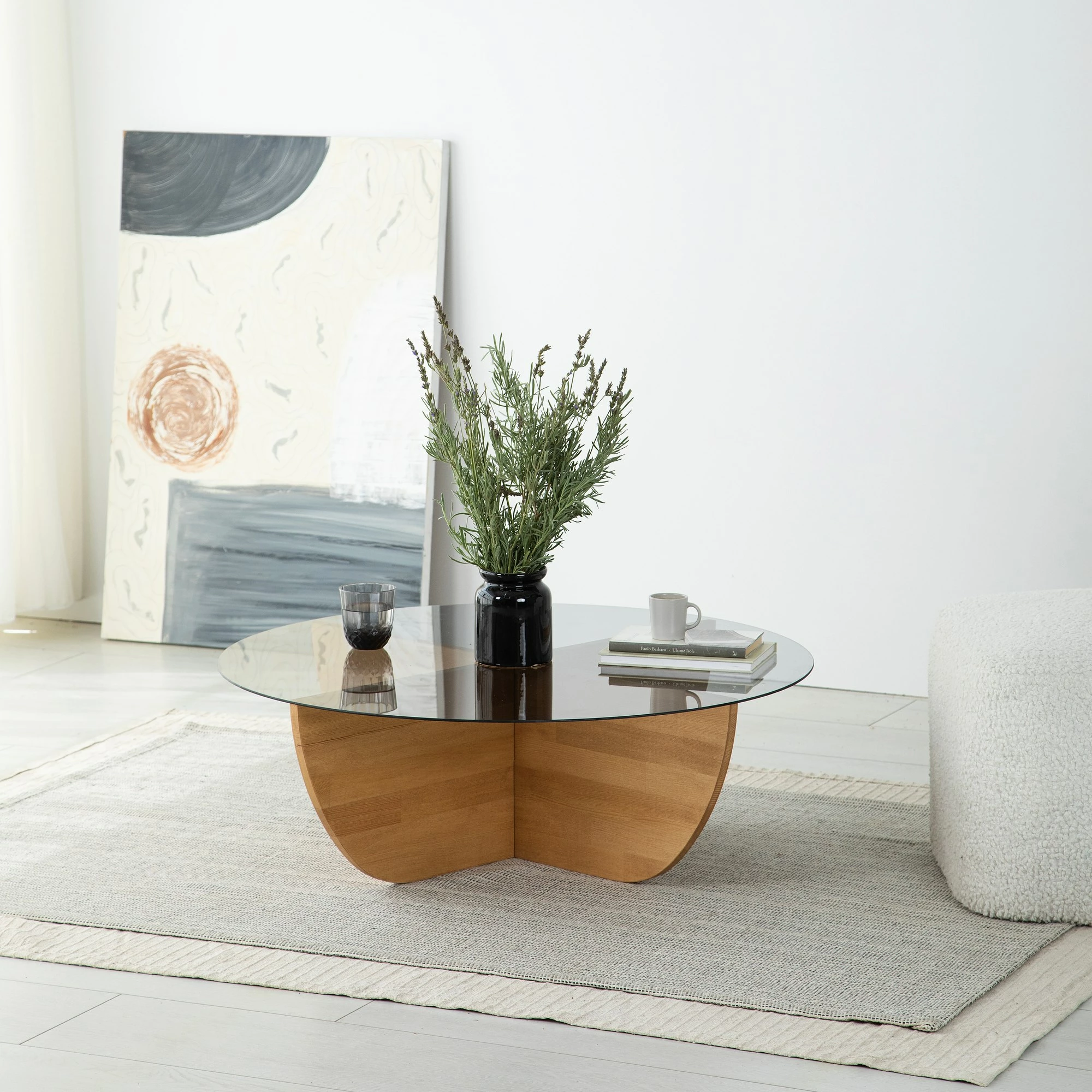 Tavolinë kafeje Skye Decor, dru lisi, fume, 90x30x90cm
