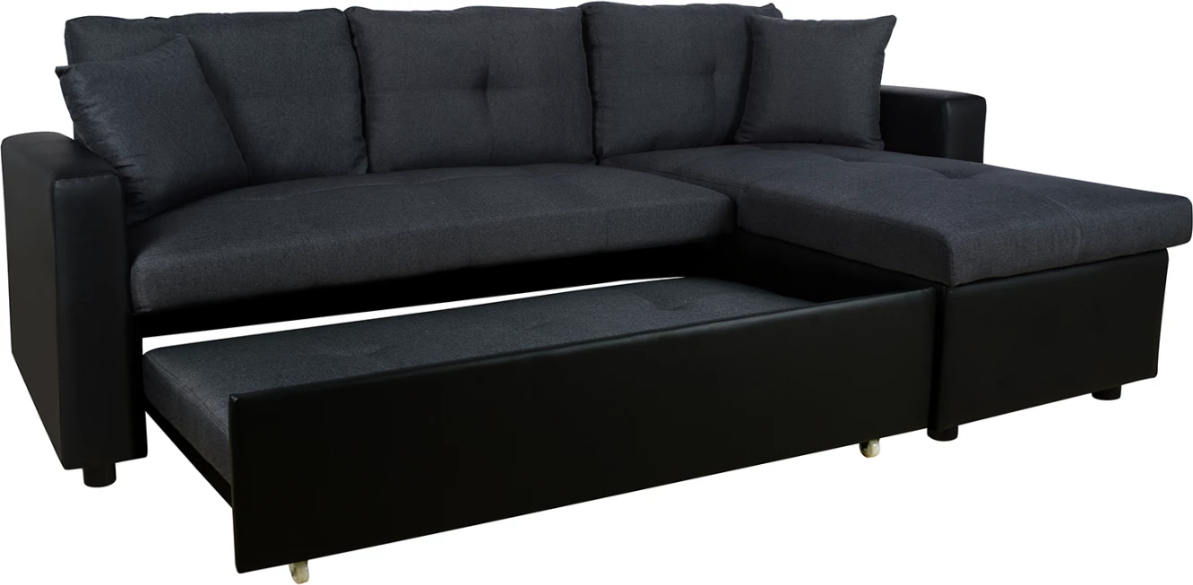 Kënd divani shtrat Wayne 220x146x86 FH3028.01 Gri me PU të zezë