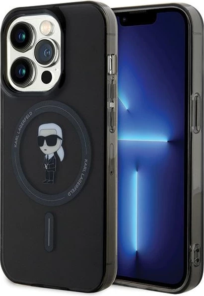 Mbështjellës Karl Lagerfeld IML Ikonik MagSafe për iPhone 15 Pro, i zi