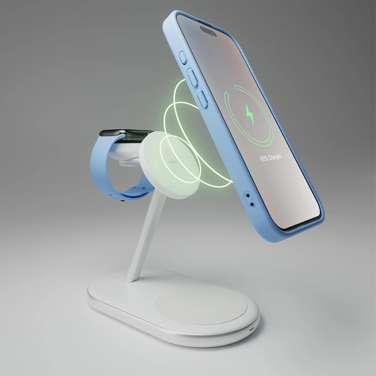 Karikues wireless 3-në-1 Puro Mag Station Qi2, MagSafe, i bardhë