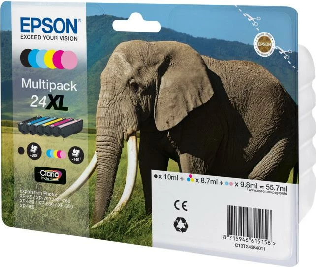 Set kartrixha boje Epson 24XL Multipack C13T24384011, kapacitet i lartë ~55.7 ml, shumëngjyrëshe