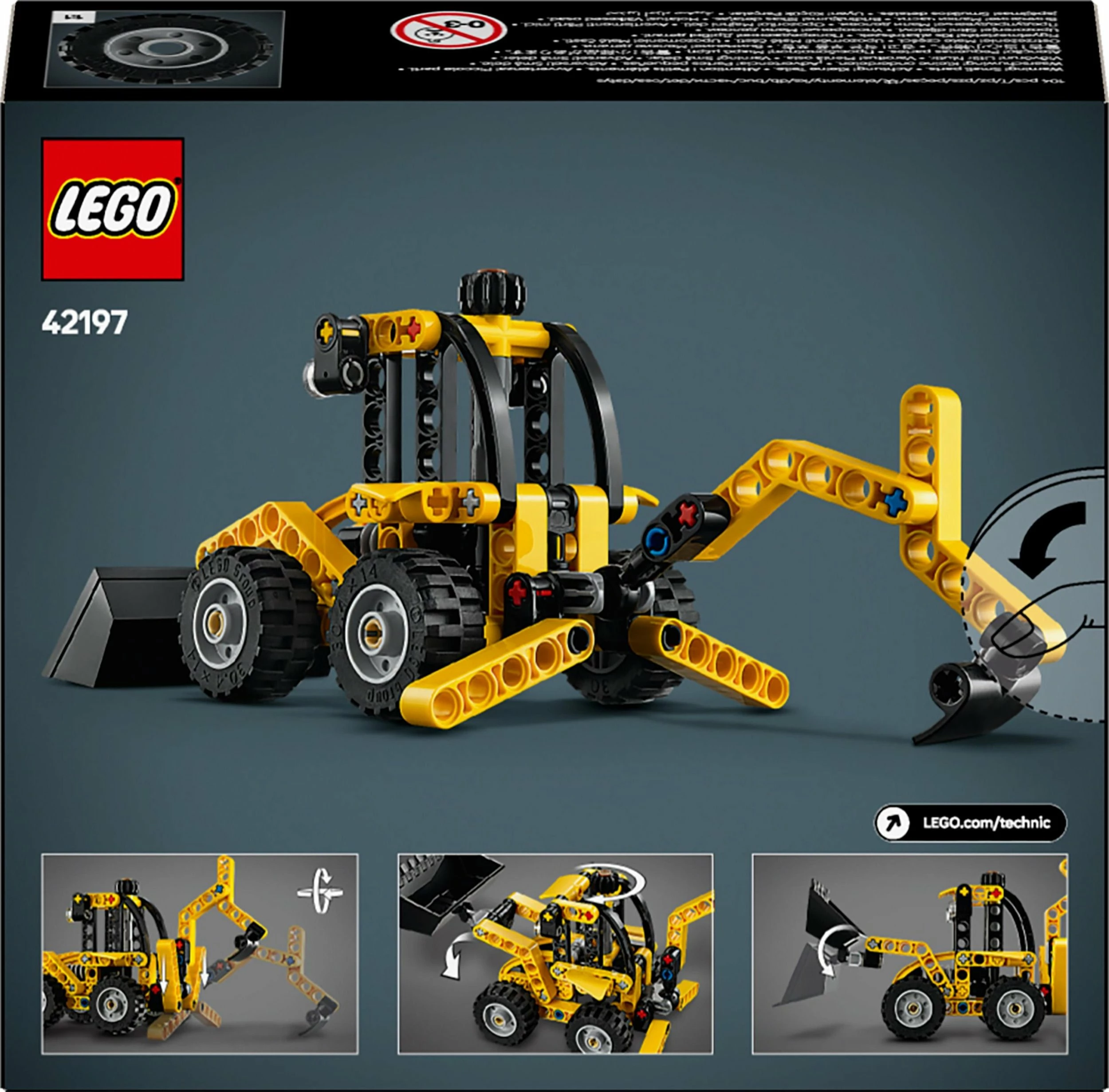 Set LEGO Technic Backhoe Loader 42197, 104 pjesë, verdhë/zi