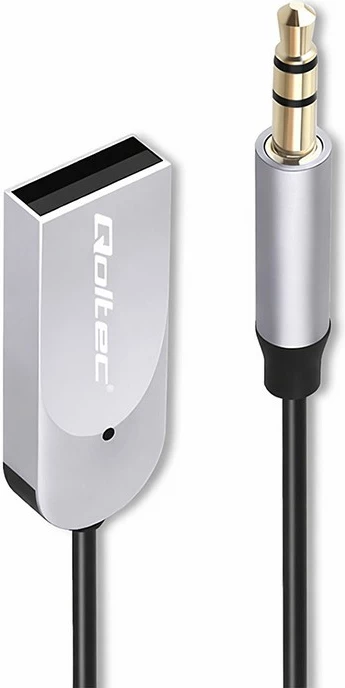 Adapter audio Bluetooth marrës, Qoltec, 56983, Bluetooth 6.0, 2x RCA, AUX 3.5 mm, USB, me mikrofon, zi/argjendtë