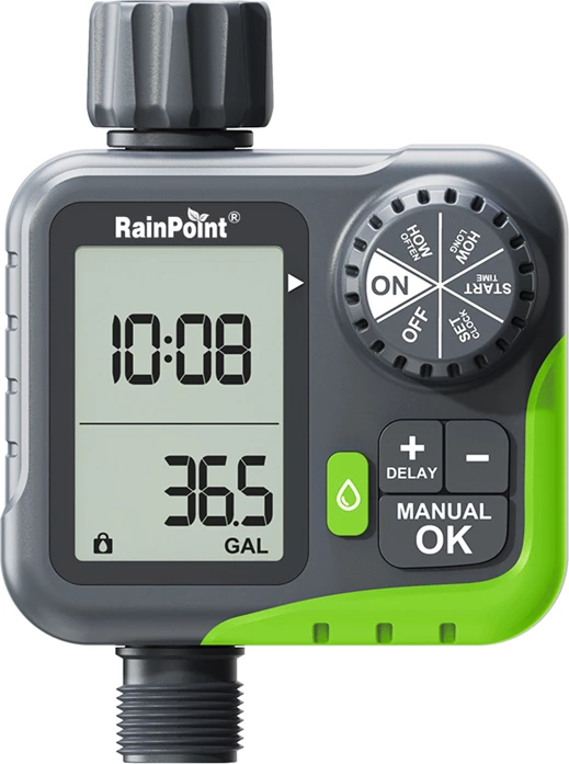 Programator ujitjeje RainPoint ITV117 me matës rrjedhjeje dhe limitues shpenzimi, LCD 2.5", 3/4\"/1\", gri/jeshil