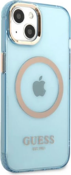 Mbështjellës Guess Gold Outline Translucent MagSafe për iPhone 13, Blu