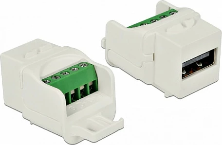 Modul Keystone USB DeLOCK 86376, USB-A femër në terminal block, i sheshtë, i bardhë