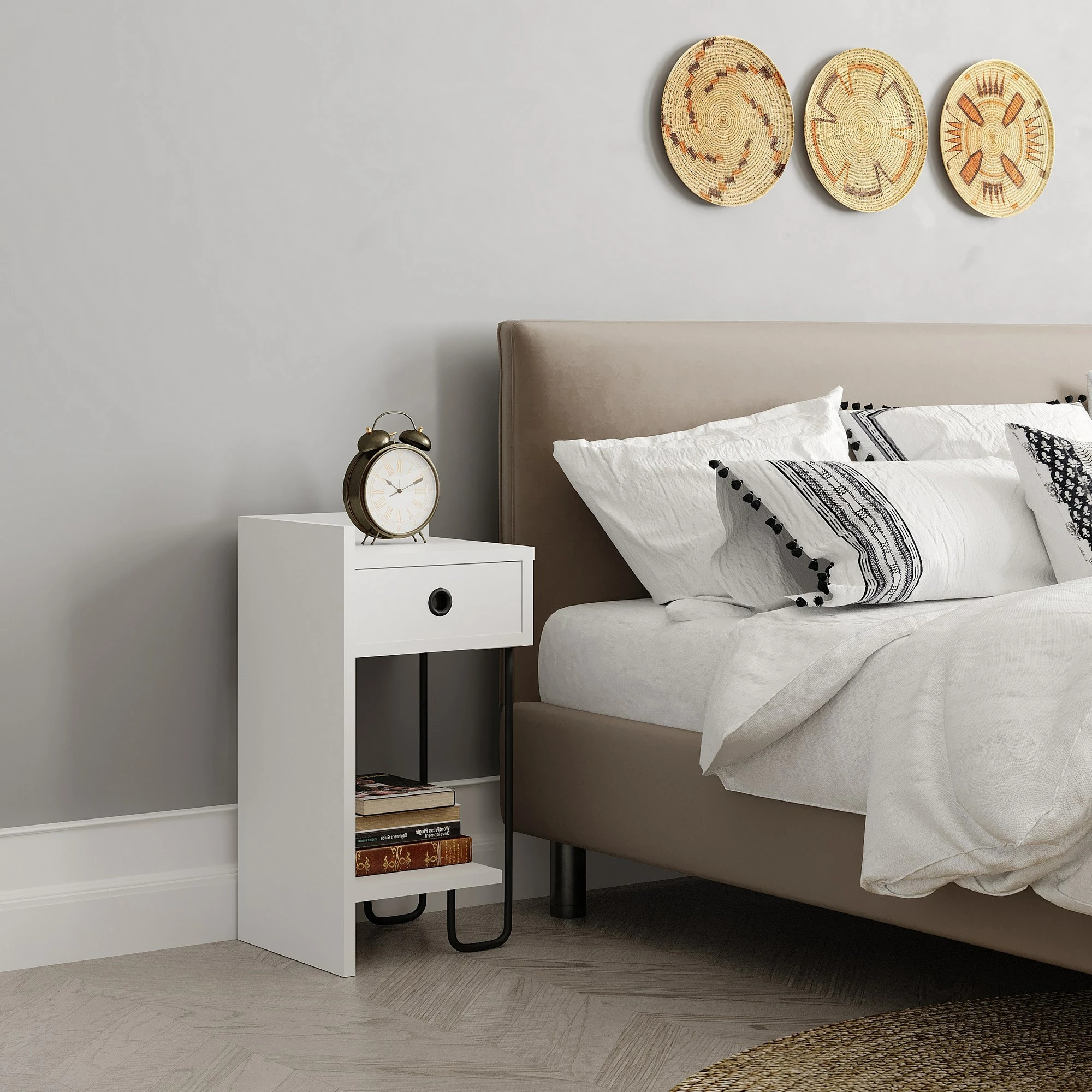 Komodinë anës krevati Skye Decor, Sirius majtas, e bardhë v2