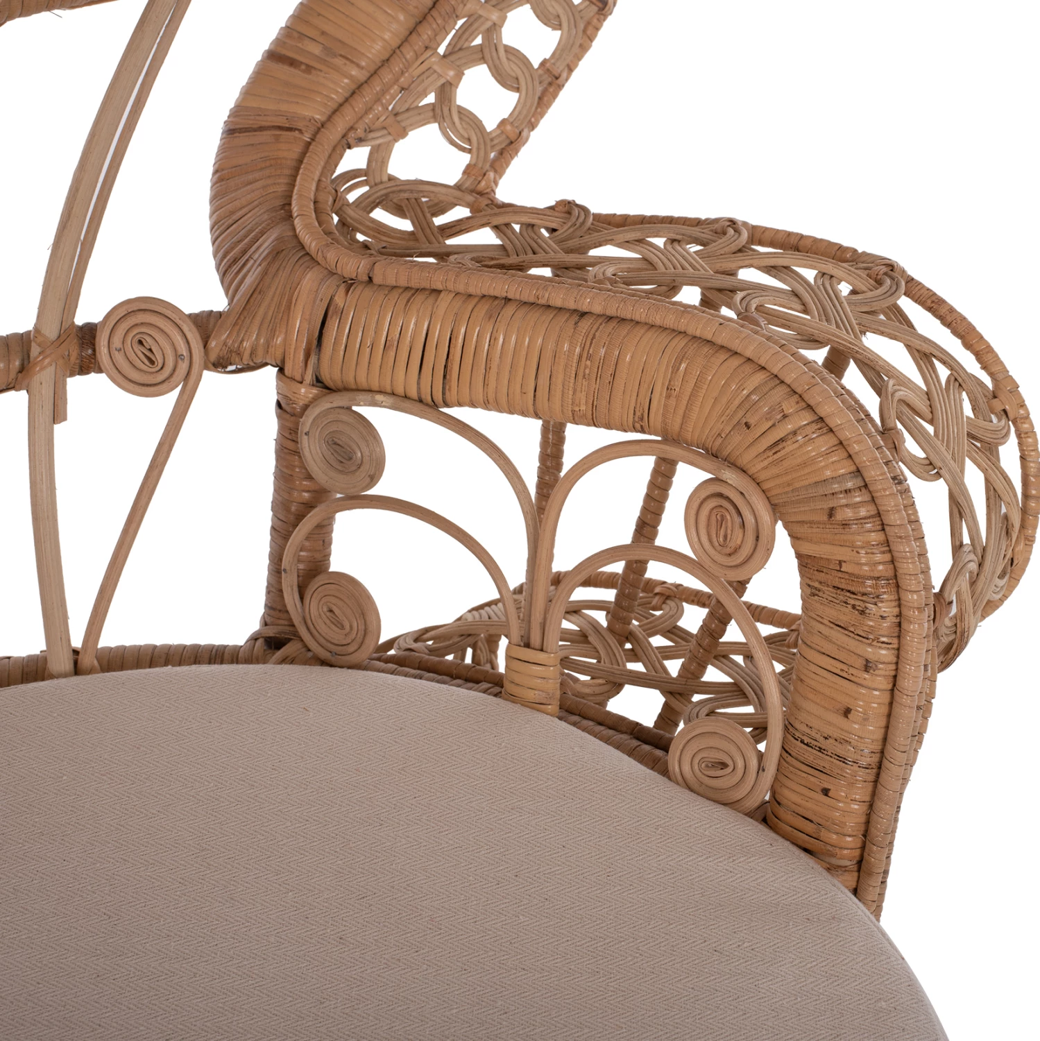 Karrige mbretërore pallua FH9342 rattan natyral - jastëk bezhë 114x72x150Hcm