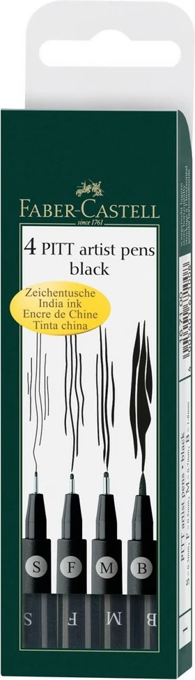 Set stilolapsa artistike Faber-Castell PITT, 4 copë, e zezë