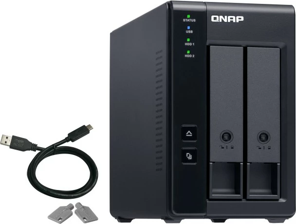 Kasë QNAP TR-002, 2 vende, USB Type-C, Hardware RAID, e zezë