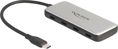 Hub USB-C DeLOCK, 4x USB-C, 10 Gbps, PD 85W, kabllo 15cm, zi/gri