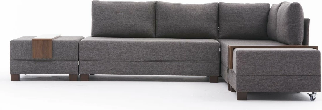 Kënd divan-krevat Fly, ngjyrë kafe, me tavolinë krahu, kënd i djathtë