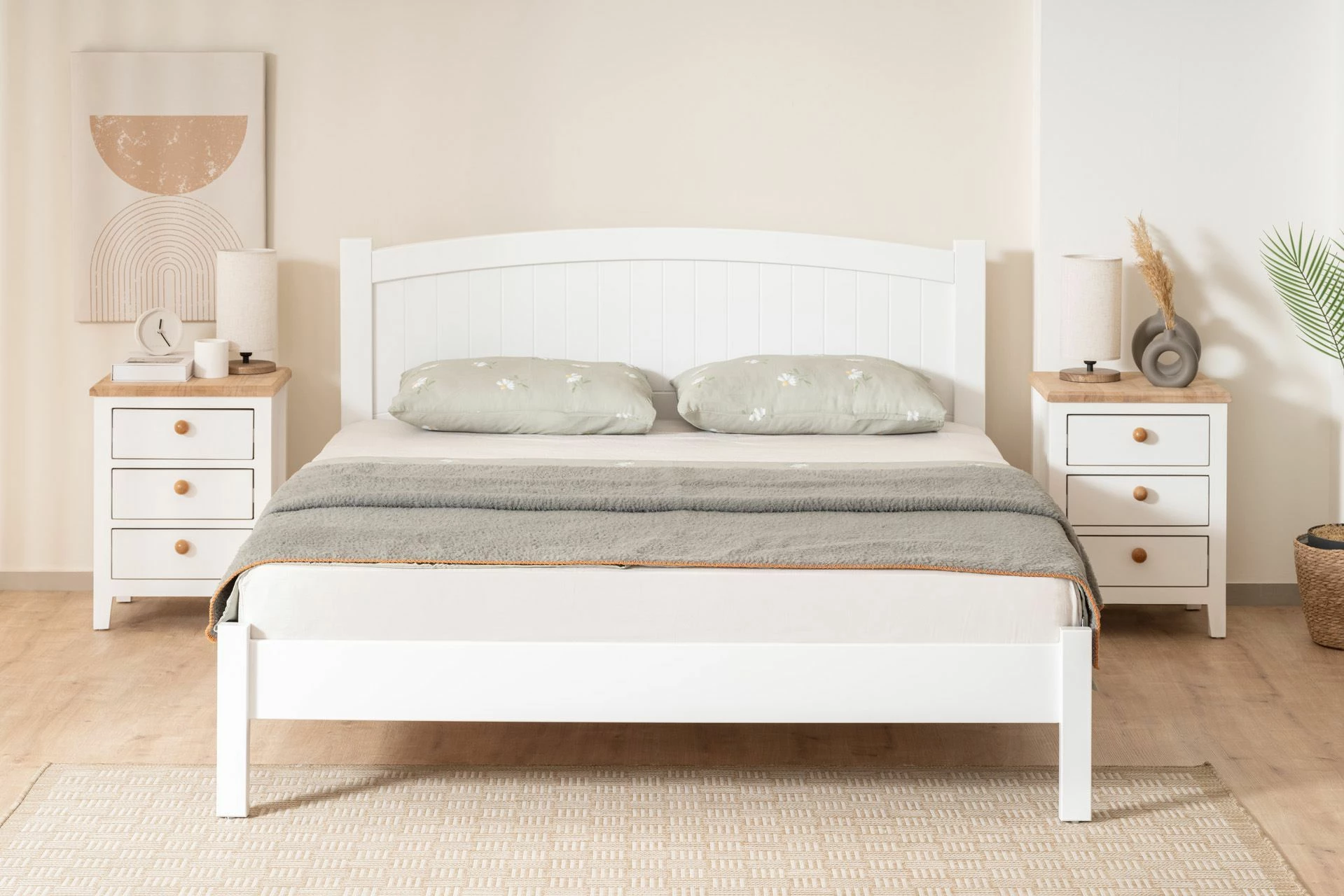 Krevat dopio Skye Decor, stil modern country, i bardhë, 160x200