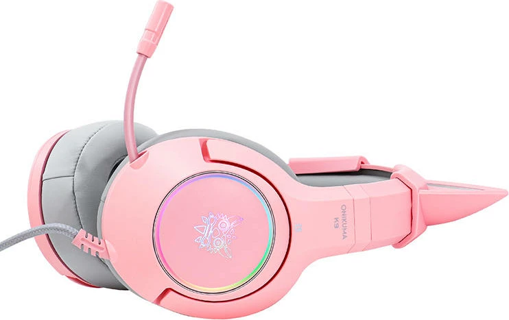 Kufje gaming ONIKUMA K9 me mikrofon, RGB, 3.5mm, Rozë, me veshë maceje