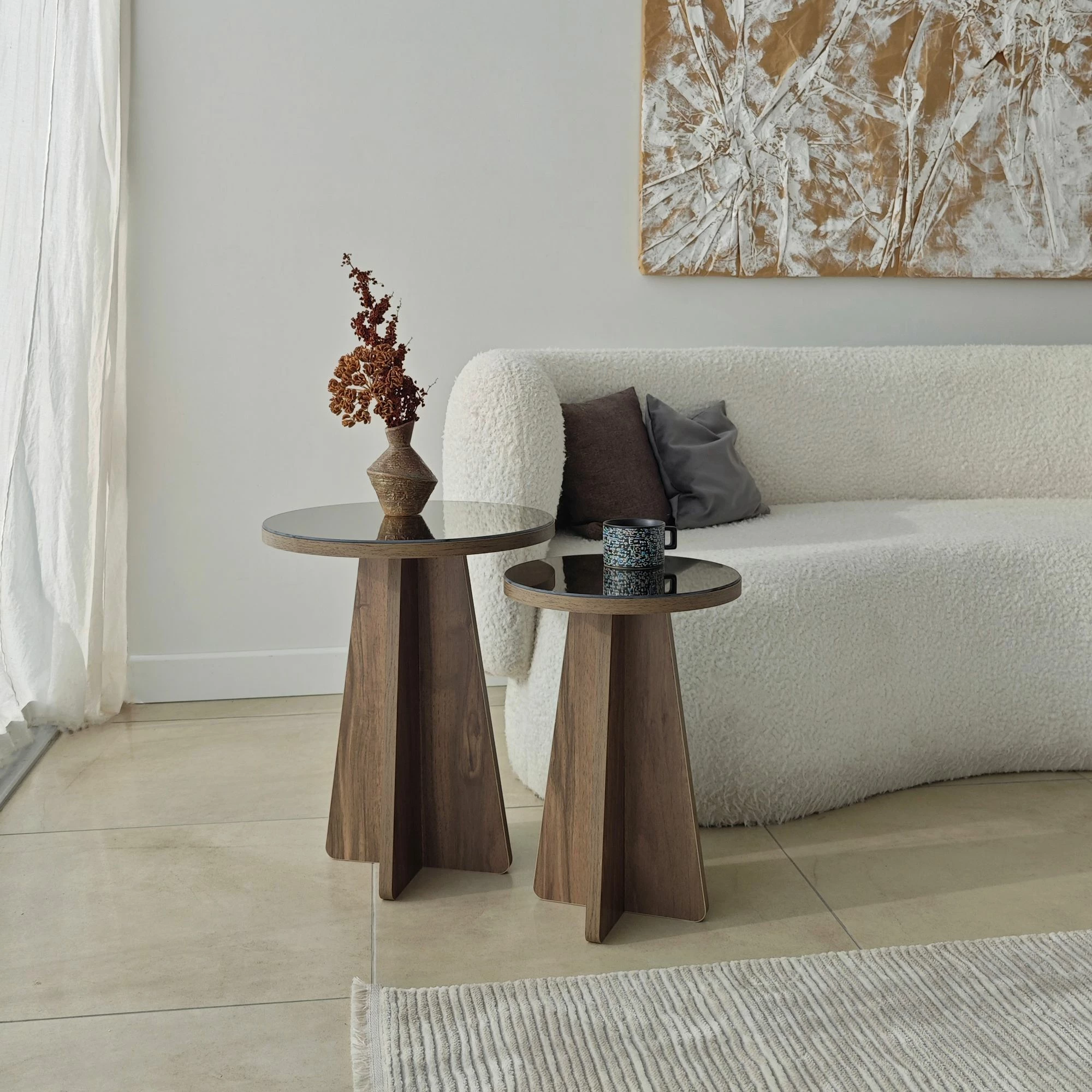 Set tavolinash anësore Skye Decor, Luna 2, bronzi, arr