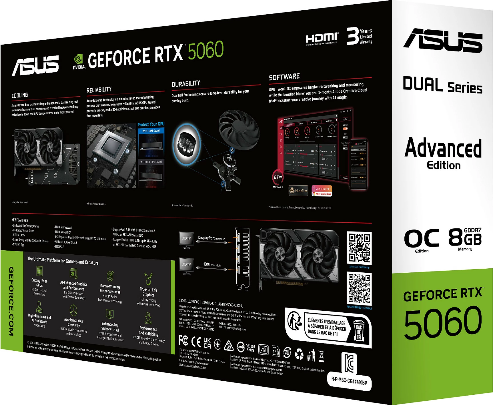 Kartelë grafike ASUS Dual OC GeForce RTX 5060, 8GB GDDR7, PCIe 5.0, e zezë/bardhë