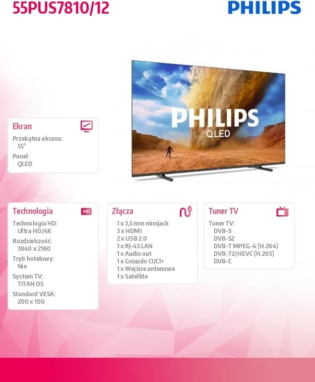 Televizor Philips QLED 55PUS7810/12, 55 inç, Ultra HD 4K, Titan OS, Bluetooth, i zi