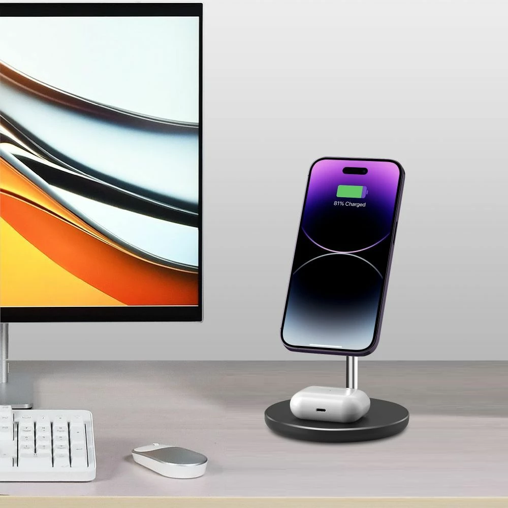 Stacion karikimi 2-në-1 Tech-Protect QI15W-A39, MagSafe, i zi