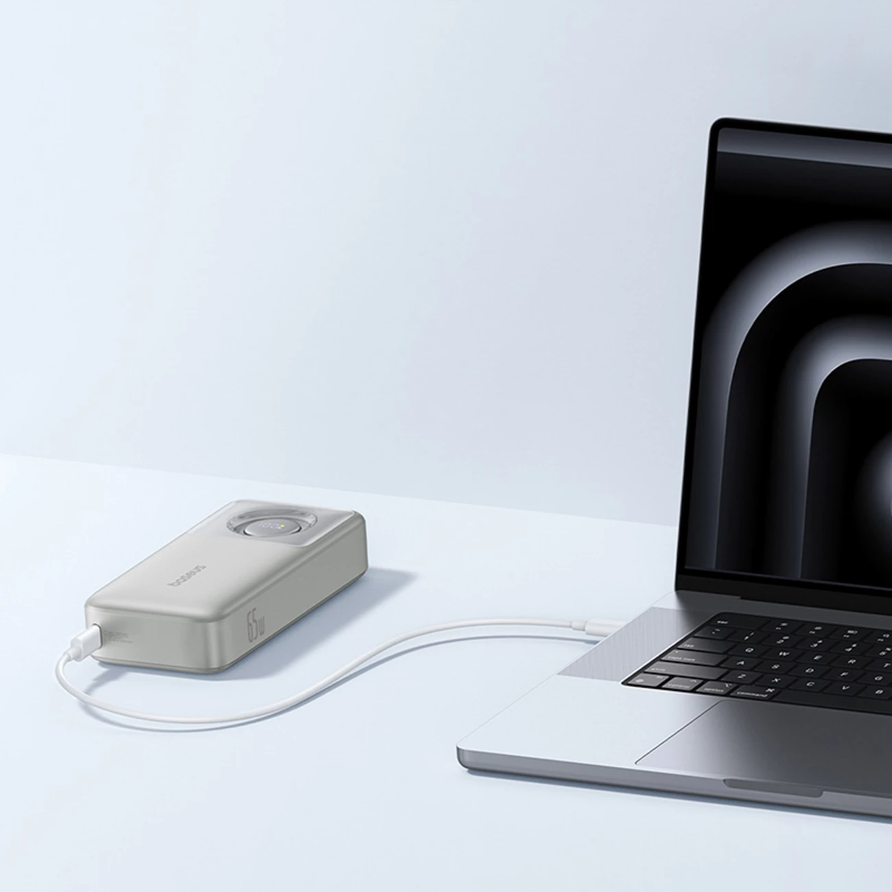 Power bank Baseus Free2Pull 20000mAh 65W me kabllo USB-C të tërheqshme, Gri
