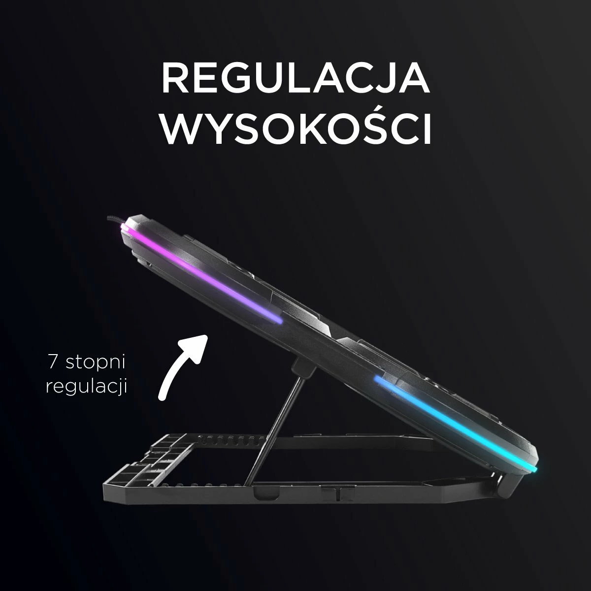 Bazë ftohëse për laptop Rampage Prote R6 10-17\", RGB, rregullueshme, 2x USB, e zezë
