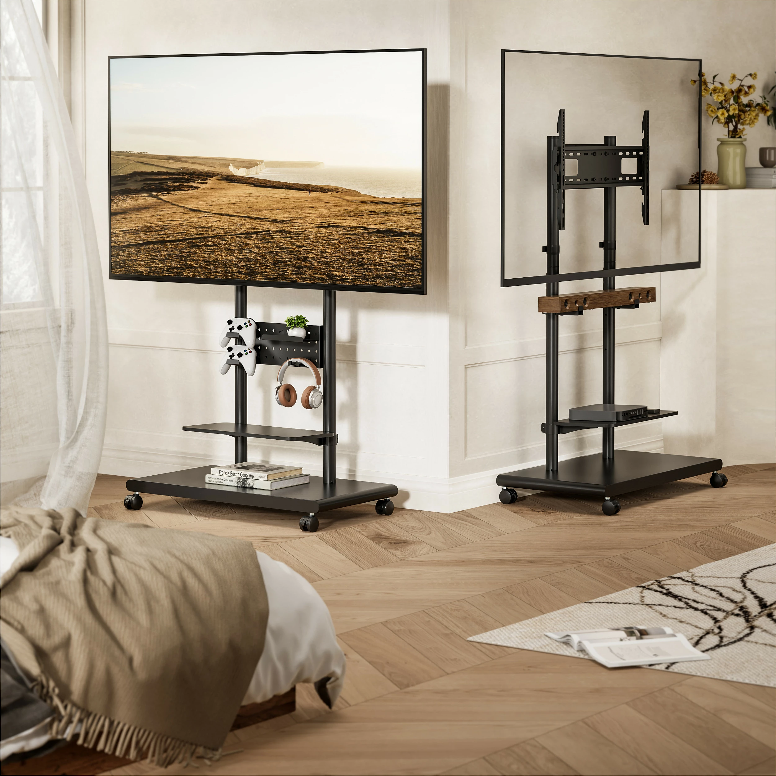 Mbajtëse dyshemeje për TV/Monitor EQUIP 650635, 50-90", VESA 600x400, 60 kg, me rrota, e zezë