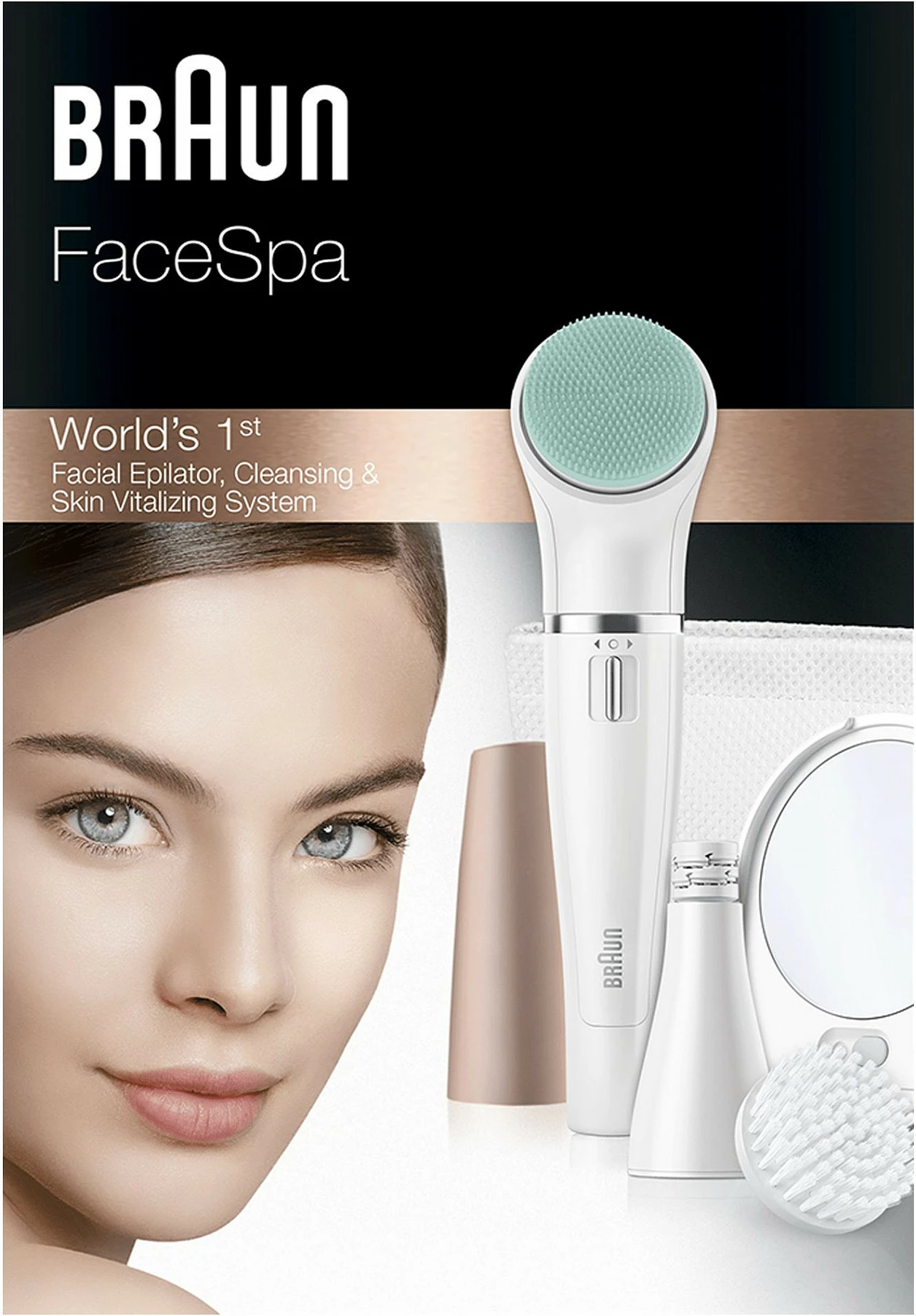 Epilator fytyre Braun FaceSpa 851V, AA 1.5V, ari/bardhë
