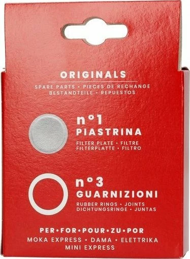 Set unazash gome dhe filtër Bialetti 0800032 për moka alumin 2 filxhanë (3 unaza + 1 filtër)